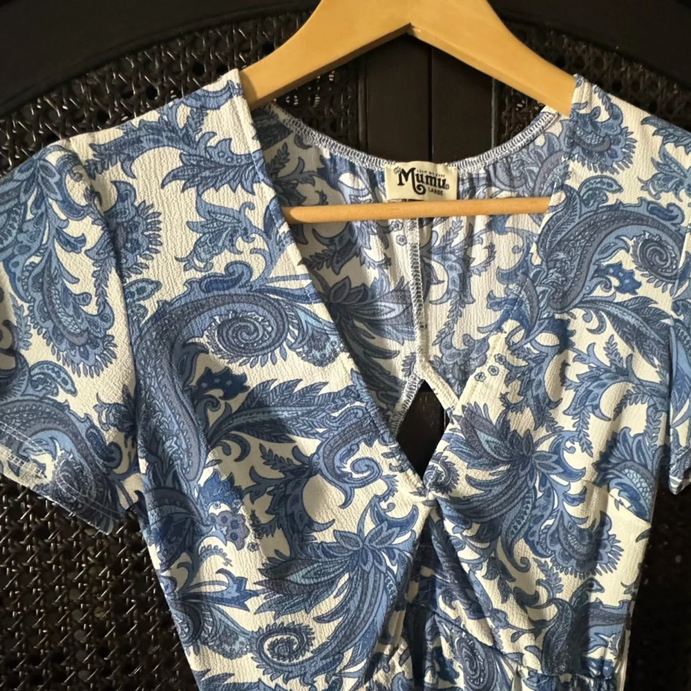 Show Me Your Mumu Antiqua Stretch Ibiza Blue White Floral Dress EUC - Picture 4 of 16